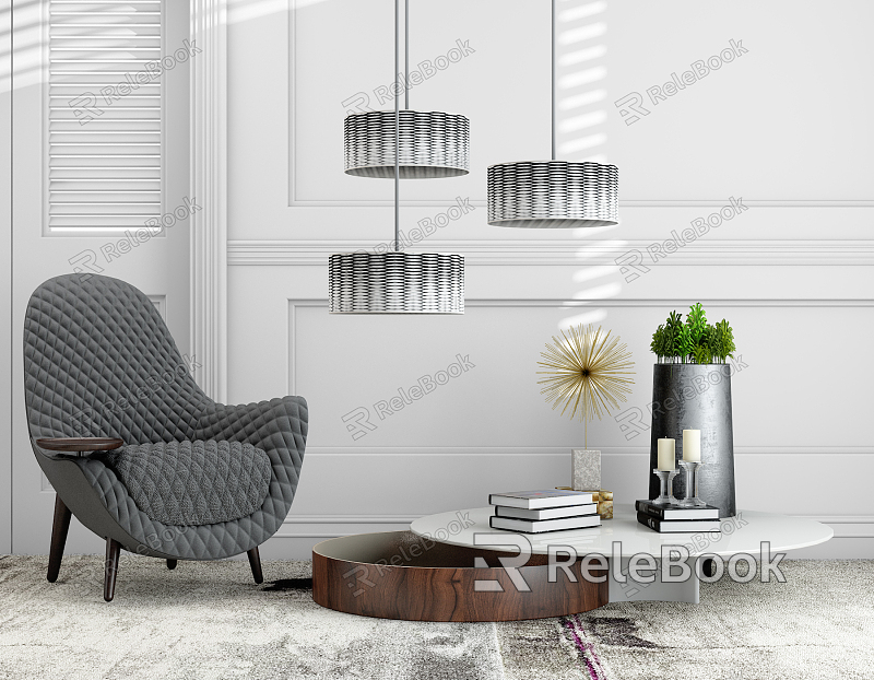 Modern Single Sofa Single Chair Coffee Table Chandelier Combination model