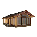 Wooden House With Large Glass Windows Dark Roof And Porch Steps