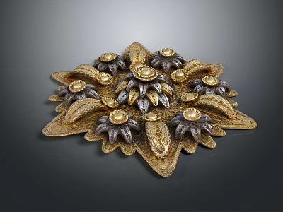 Elegant Decorative Ornament Set With Gold Dark Floral Petals And Intricate Design 3d model