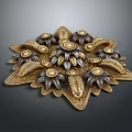 Elegant Decorative Ornament Set With Gold Dark Floral Petals And Intricate Design