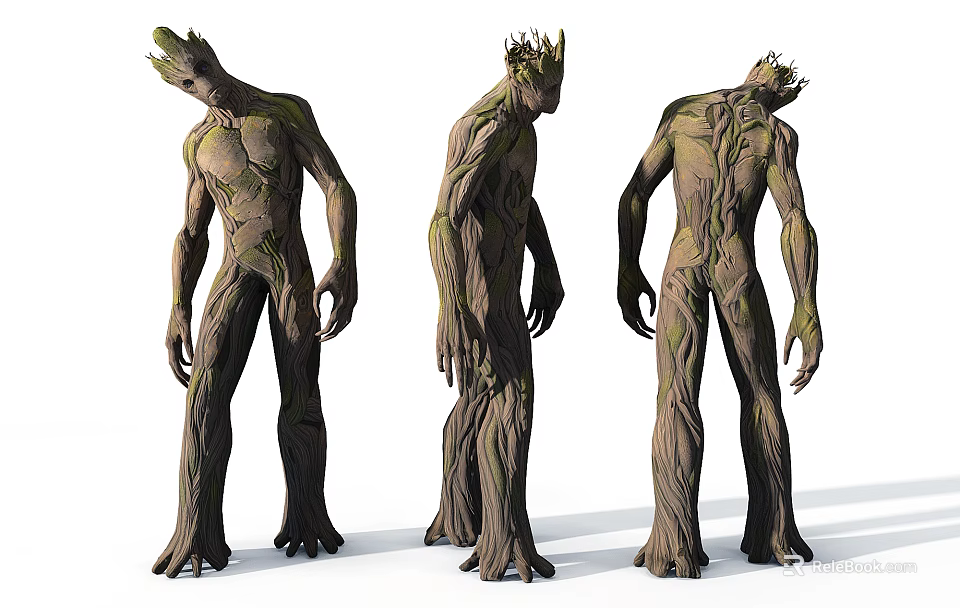 Game and Movie Tree Character with Three Different Poses and Root Body Structure 3d model 