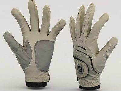 Pair Of White Golf Gloves With Gray Accents And G Logo Design Details 3d model