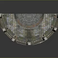 Circular Architectural Fence Structure With Stone Pillars And Iron Railings