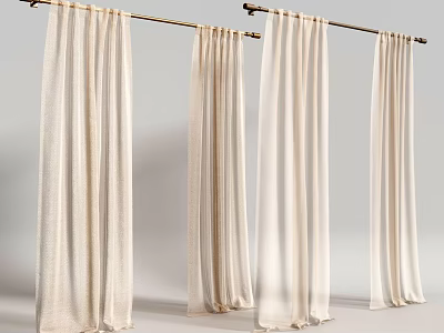 Elegant Beige Sheer Curtains Hanging On Metal Rod For Window Decoration 3d model