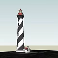 Red Top Lighthouse Tower With Black And White Stripes And Railing Design