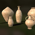 Rustic Handcrafted Ceramic Vessels With Various Shapes Textured Surface And Earthy Tone On Green Background