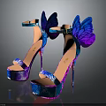 Butterfly Decorated High Heels With Blue And Purple Patterns On Stiletto Design
