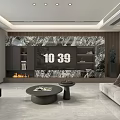 Modern Light Luxury Living And Dining Room With Marble Floor And Comfortable Large Sofa Sets