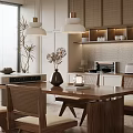 Modern Restaurant Interior With Wooden Dining Table Chairs Pendant Lights And Large Windows