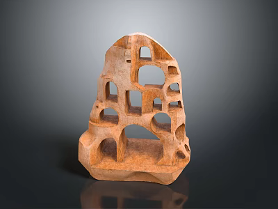 Abstract Terracotta Sculpture Carving With Intricate Hollowed Out Cutouts On Black Background 3d model