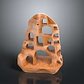 Abstract Terracotta Sculpture Carving With Intricate Hollowed Out Cutouts On Black Background