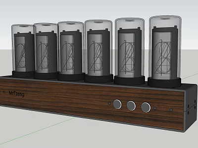 Six Industrial Devices With Transparent Enclosures On Wooden Base And Control Buttons 3d model