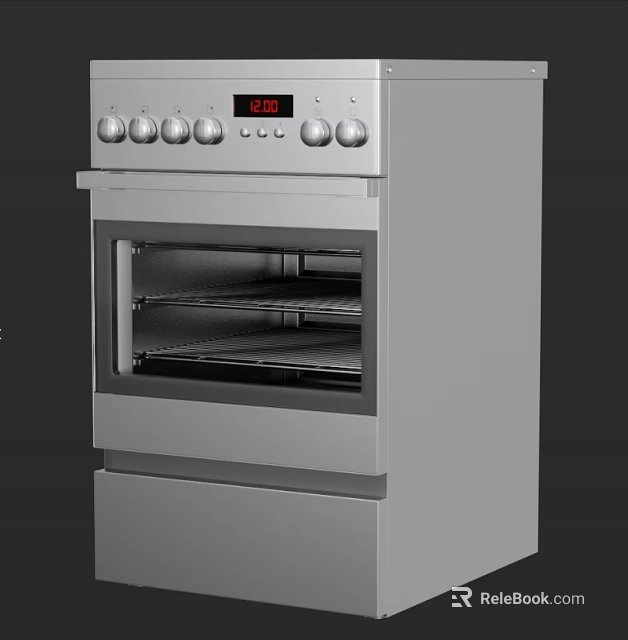 Stainless Steel Kitchen Oven With Digital Display Control Knobs Transparent Door And Interior Racks 3d model