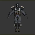 Armored Humanoid Character With Tactical Combat Gear And Mechanical Armor Design