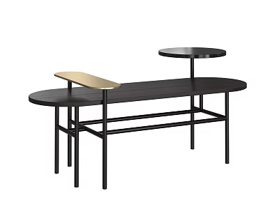 Modern Sleek Coffee Table With Wooden Top And Black Metal Frame Design 3d model