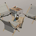 Outdoor Table Setup With Folding Chairs Wooden Crate Bottles Cups And Fruit Plate