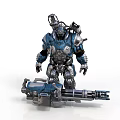 Blue Mechanical Armored Character With Heavy Duty Armor And Massive Gun