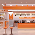 Modern Mo Coffee Shop Interior Design With Orange White Tones Counter And Lighting