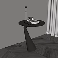 Modern Metal Side Table With Round Top Conical Base And Lamp On Wooden Floor