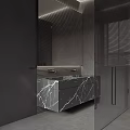 Modern Bathroom With Dark Marble Walls Black Freestanding Bathtub And Window Blinds