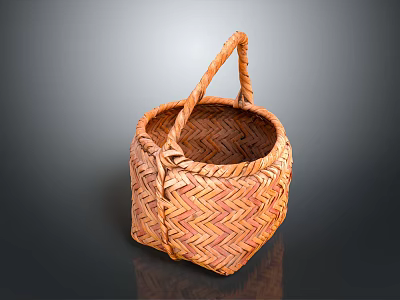 Handmade Woven Basket With Handle For Daily Use Brown Orange Texture 3d model