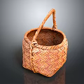 Handmade Woven Basket With Handle For Daily Use Brown Orange Texture