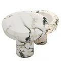 Elegant Round Marble Coffee Tables With Natural Veins And Cylindrical Bases