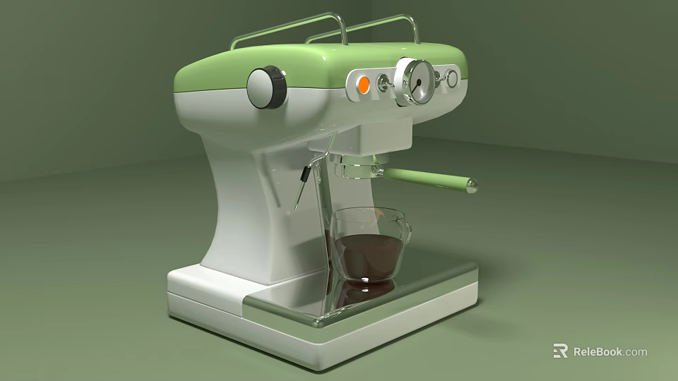 Modern Green And White Coffee Machine With Control Knobs And Glass Carafe 3d model