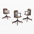 Three Wooden Leisure Chairs With Armrests And Swivel Bases Vintage Design