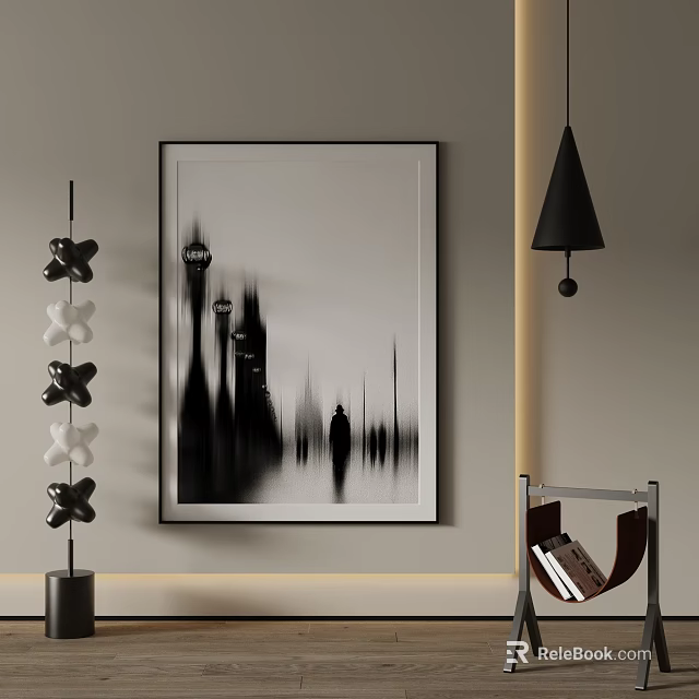 Black And White Landscape Painting For Interior Decor 3d model