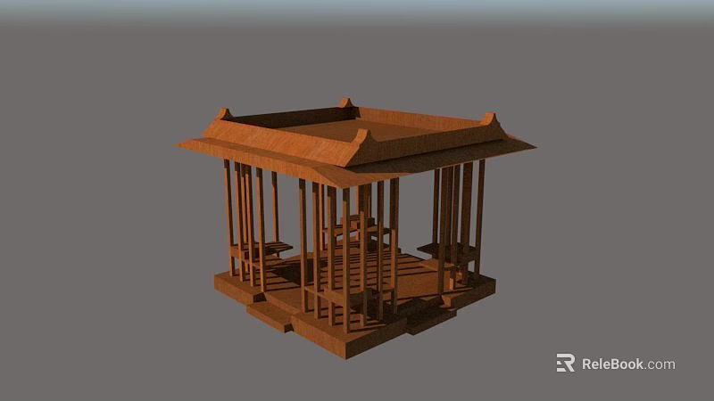 Detailed Traditional Wooden Pavilion Structure With Classic Roof And Support Columns 3d model 