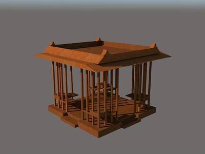 Detailed Traditional Wooden Pavilion Structure With Classic Roof And Support Columns 3d model