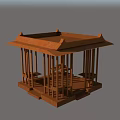 Detailed Traditional Wooden Pavilion Structure With Classic Roof And Support Columns