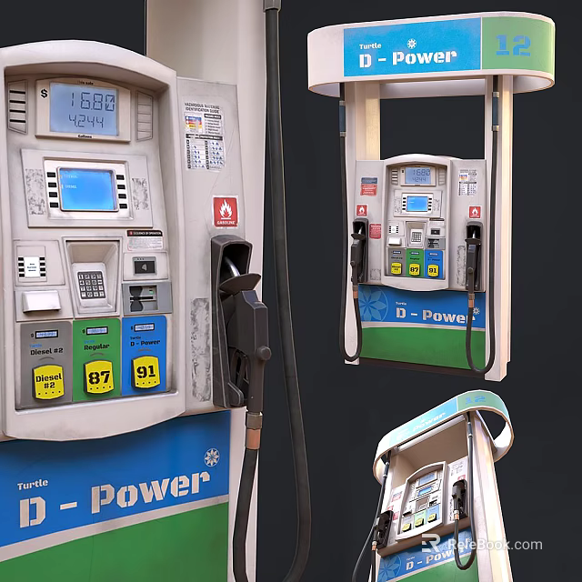 D Power Industrial Fuel Dispenser With Digital Display And Fuel Grade Labels 3d model 