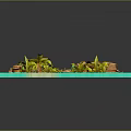 Cartoon Scenic Island Scene With Turquoise Water Beach Palm Trees Rocks And Green Plants