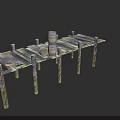 Electronic Equipment Display On Rustic Wooden Dock With Barrels And Planks