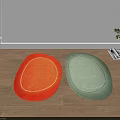 Stylish Oval Shaped Rugs in Orange and Green on Wooden Floor with Plants and Magazines