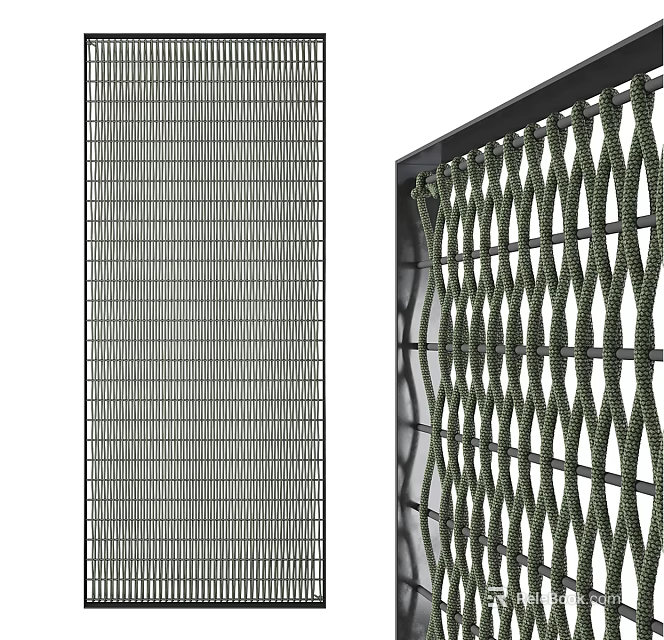 Gray Grid And Green Woven Partition Design With Black Frame For Modern Home Interior 3d model 