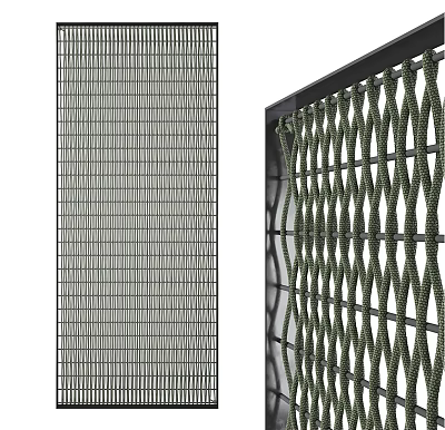 Gray Grid And Green Woven Partition Design With Black Frame For Modern Home Interior 3d model