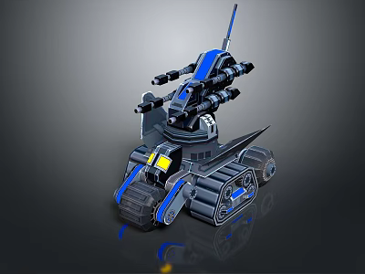 Rugged Terrain With Sci Fi Mechanical Vehicle And Tracks Antenna 3d model