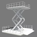 Yellow Scissor Lift Elevator with Scissor Structure Platform and Guardrails and Warning Stripes Base