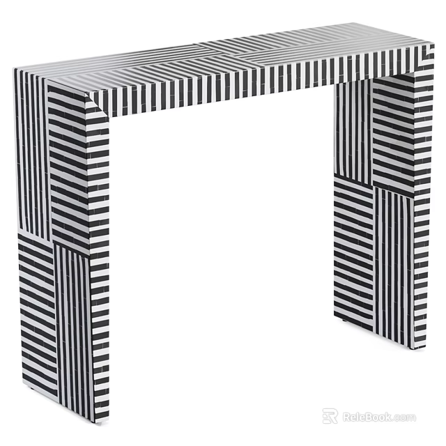 Modern Black And White Striped Dining Table With Geometric Pattern Design 3d model 