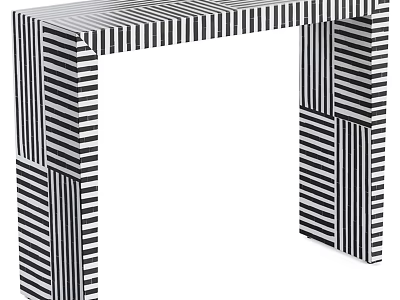 Modern Black And White Striped Dining Table With Geometric Pattern Design 3d model