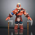 White Haired Warrior with Blue Facial Markings Fur Outfit Holding Dual Axes Standing