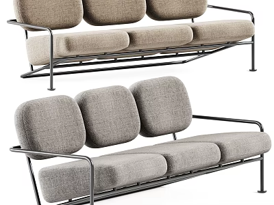 Modern Minimalist Three Seater Sofa With Gray Fabric Upholstery And Metal Frame 3d model