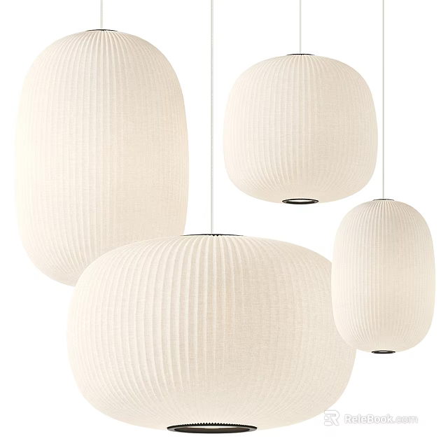 White Pleated Pendant Lights In Various Sizes For Interior Decor Design 3d model 