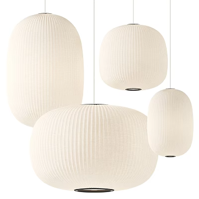 White Pleated Pendant Lights In Various Sizes For Interior Decor Design 3d model