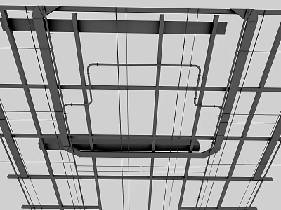 Ceiling Mounted Metal Pipes With Structural Frame In Building Construction Layout 3d model