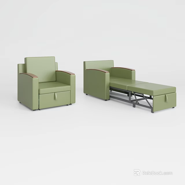 Green Single Sofa With Convertible Footstool Design Comfortable Armrests And Modern Look 3d model 