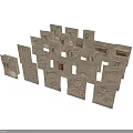 Stone Building Composed of Multiple Stone Blocks with Windows in Irregular Arrangement